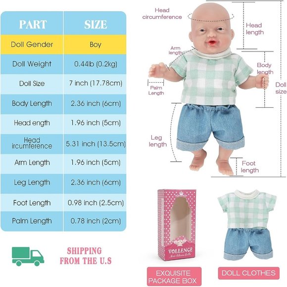 7 inch Mini Full Body Silicone Tiny Miniature Reborn Not Vinyl Baby Dolls - Picture 6 of 6